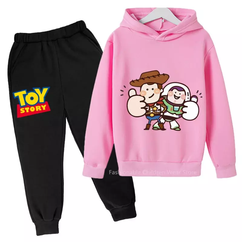 Conjunto de calças e moletom Toy Story da Disney, moda casual e elegante para meninos e meninas, outono e primavera