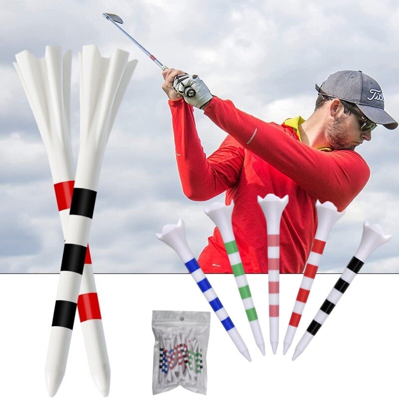 Golf Tees Stand Printing Scale, Unbreakable reduz o atrito, plástico Side Spin, 5 pinos Tee, suprimentos de golfe, 20 pcs