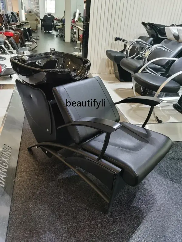 Chaise de shampoing pour salon de coiffure assis, canapé de massage des cheveux, bassin en céramique simple, lit de rinçage profond