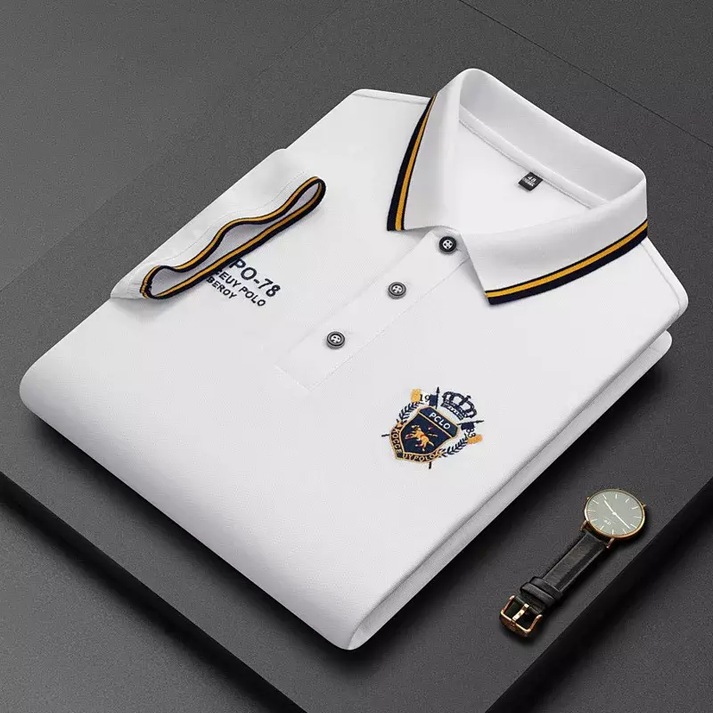 New Summer Fashion Men's High Quality Polo Collar Shirt Luxury Embroidered Short Sleeved Top