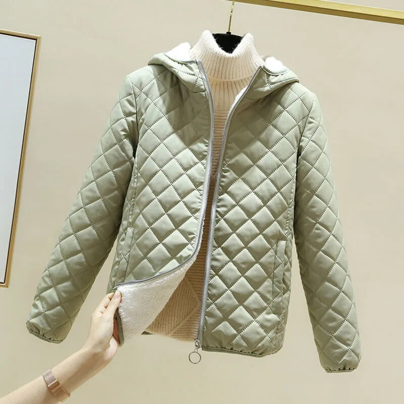 2023 Autumn Winter Parkas Women Fleece Lined Thick Hooded Cotton Padded Coats Short Jackets Loose Warm Tops Lady Outerwear