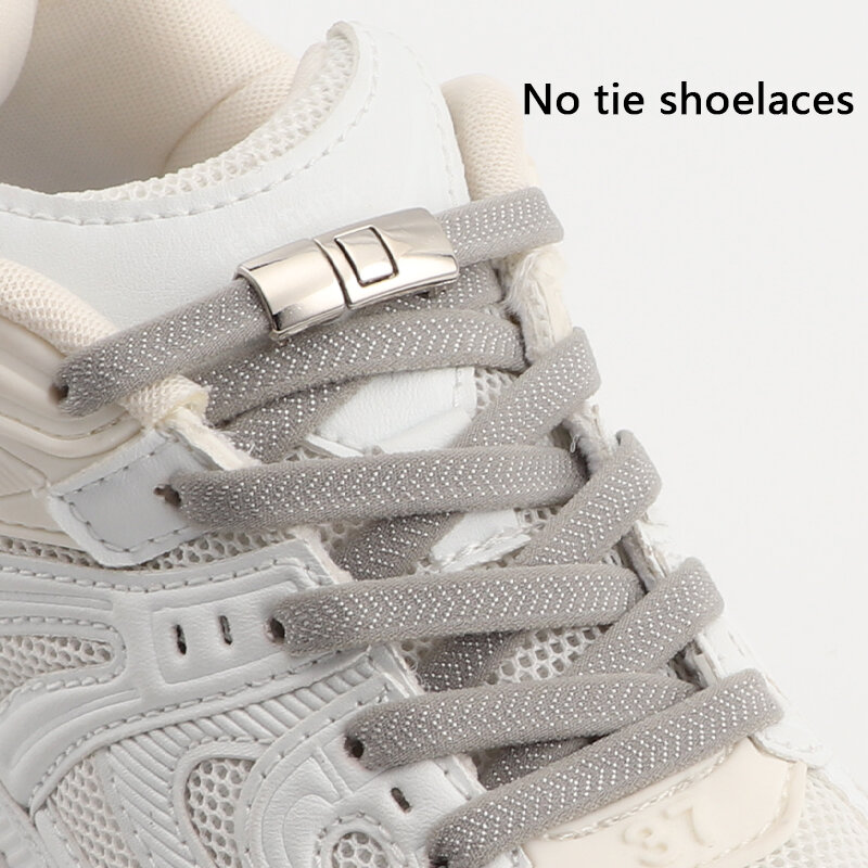 Elastic Sneaker Laces com Cross Lock 8MM Wide Flats Sem Tie Cadarços para Crianças Adultos Perfeito Running Walking Rubber Shoelace