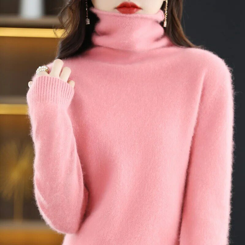 Jesienny i zimowy 2022 damski sweter na szyję 100% czysty kaszmir z norek sweter z dzianiny miękka moda damska odzież