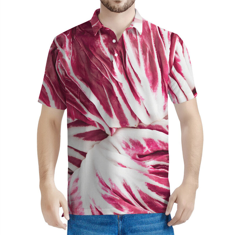 Polo à motif de chou imprimé en 3D pour hommes, t-shirts légumes, t-shirt décontracté, bouton de revers d'été, manches courtes