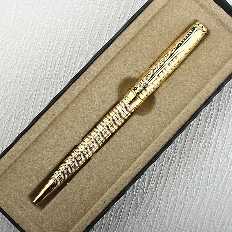 Bolígrafo De Metal de lujo de acero inoxidable, regalo de recorte dorado, papelería de escritura, suministros escolares de oficina