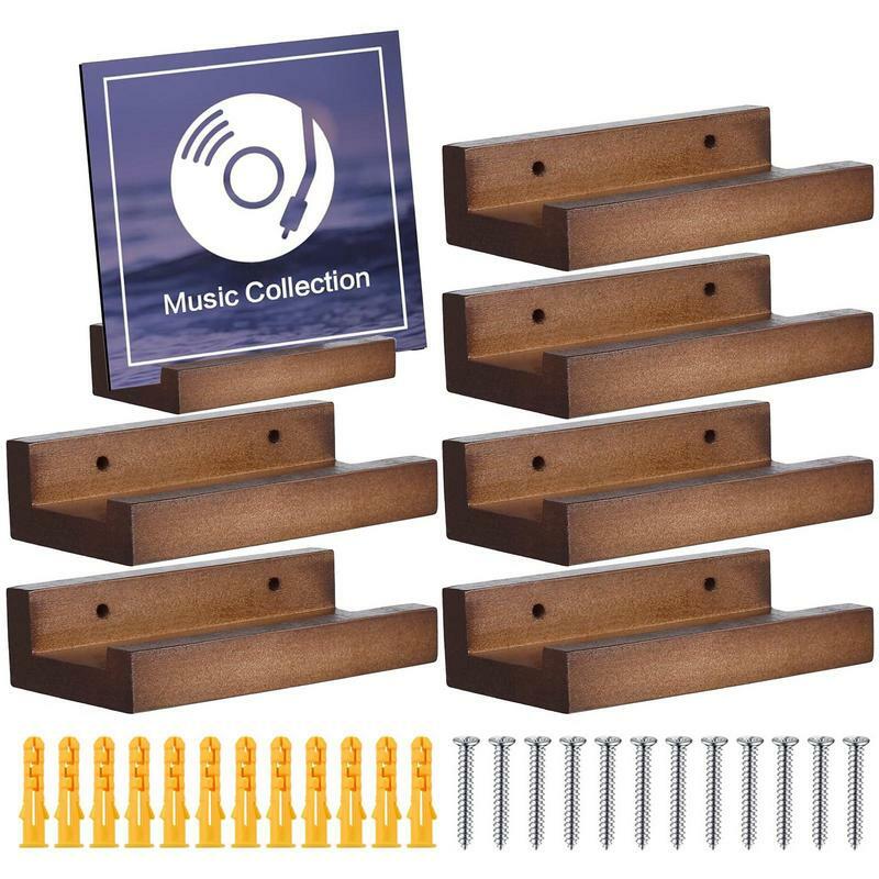 Album Wall Mount 6PCS Record Holder Stand Album Organizer Display Rack For Files Books Rustic Wood Newspaper Holder Modern Home