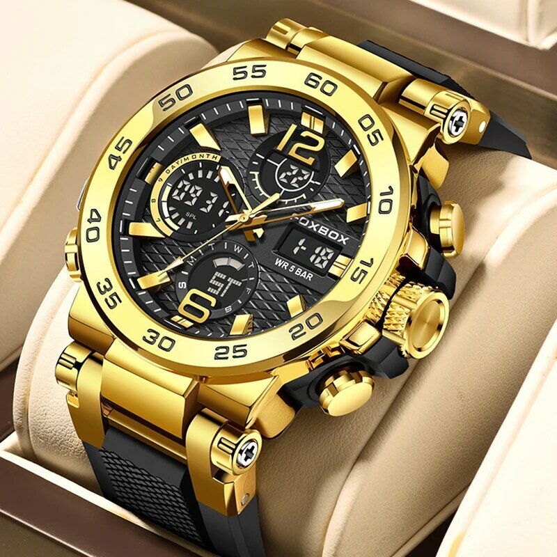 LIGE Top zegarki luksusowe męski wojskowy zegarek męski wodoodporny sportowy zegarek zegarek z podwójnym wyświetlaczem męskiego Relogio Masculino + BOX