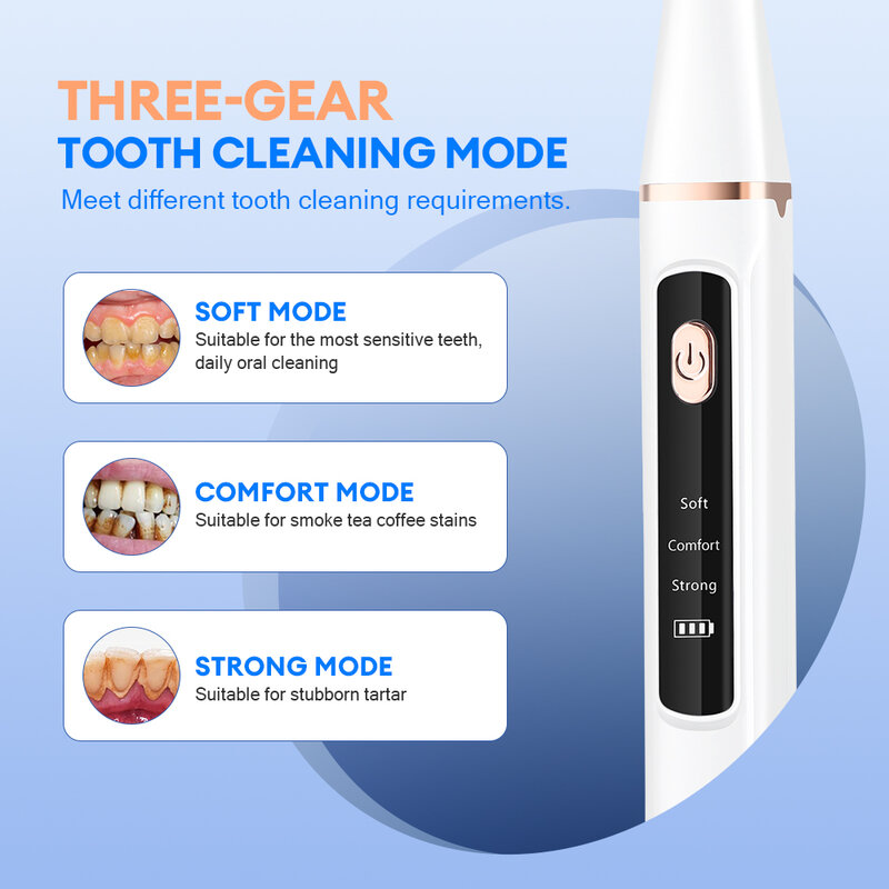 Limpador de dentes elétrico 3-gear dental scaler clareamento manchas tártaro remover respiração fresca cuidados orais doméstico carregamento usb