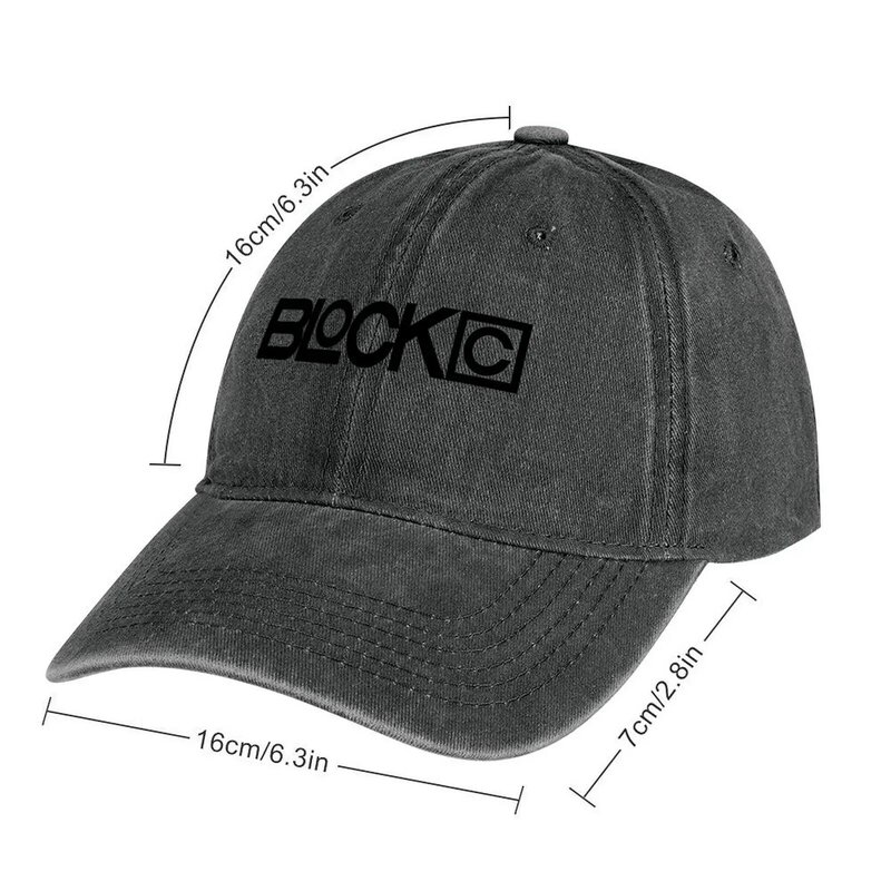 قبعة رعاة البقر السوداء للرجال والنساء ، واقي الشاطئ المنفوش ، شعار Blockc ، الكرة البرية