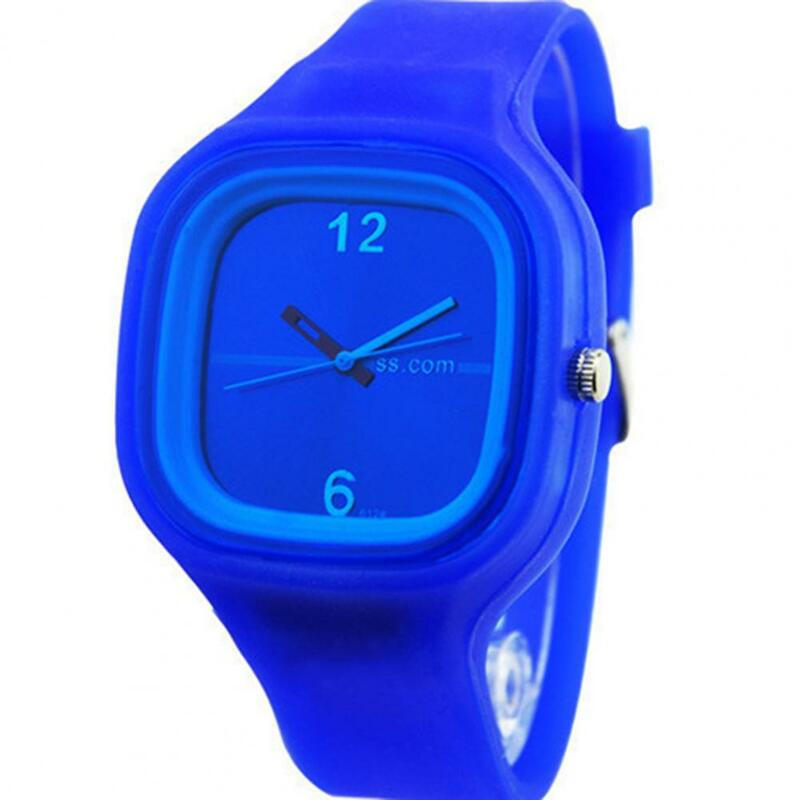남녀공용 밝은 색상 젤리 실리콘 밴드 시계, 사각형 다이얼 스포츠 손목 시계, 고무 스트랩 패션 쿼츠 시계
