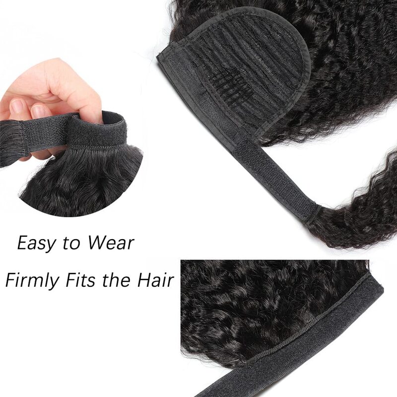 Kinky Rechte Paardenstaart Human Hair Extension 100G Wikkel Rond Clip In Paardenstaart Natuurlijk Zwart # 1b Remy Indian 10-26Inch Voor Vrouwen
