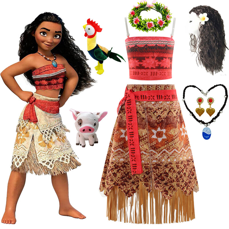 Disney-vestido de princesa Moana para niñas, disfraz de película de dibujos animados, para carnaval, Halloween, actuación en escenario