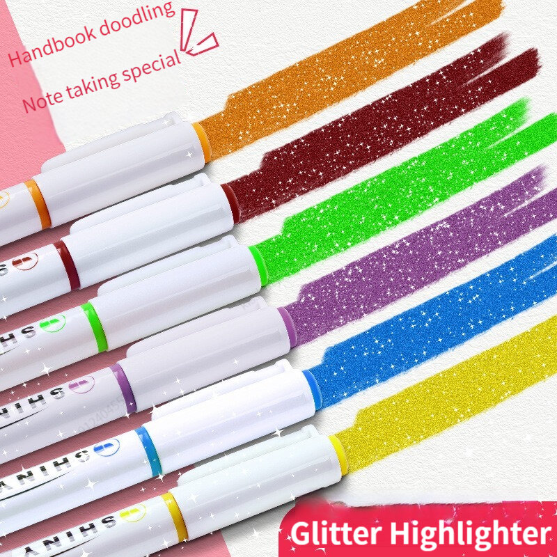 Pastel Fine Pastel Highlighter Marker, Kawaii Glitter Pen, Scrapbook, Papelaria pintada, Material Escolar, 4 Cores por Caixa