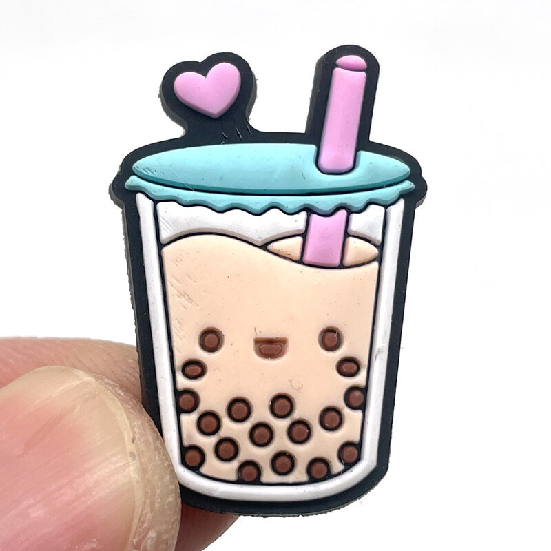 Hot 1pcs Cartoon Bubble Tea Coffee DIY Shoe Charms Garden Accessories Buckle Fit Clogs Sandals Decorate Kids Girl Birthday Gifts