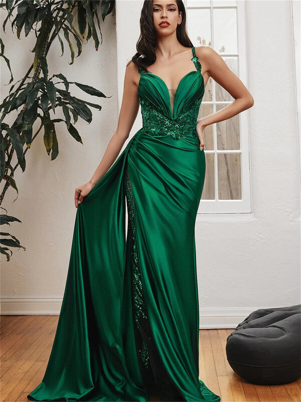 Sexy Spaghetti Straps Evening Gown 2024 Pointed Satin Sleeveless Dress Simple A-Line Floor-Length Gowns Vestidos De Novia