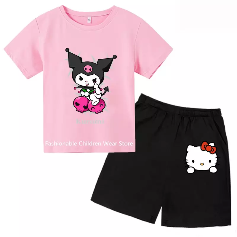 Conjunto de camisa y pantalones de manga corta para niños y niñas, Camiseta con estampado Kulomi, moda informal, verano, 2024