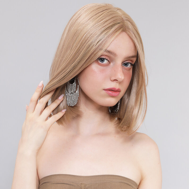 Smilco blond T-część 13X5X1 koronkowa peruka z przodu Kanekalon syntetyczna krótka peruka z prostymi włosami niewidoczna koronkowa peruka z przodu wstępnie oskubana żaroodporna