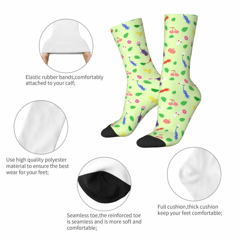 ถุงเท้ายาวผ้าโพลีเอสเตอร์ลายศิลปะสำหรับทุกเพศแนวถุงเท้าเตะฟุตบอลแนวย้อนยุคน่ารัก pikmin
