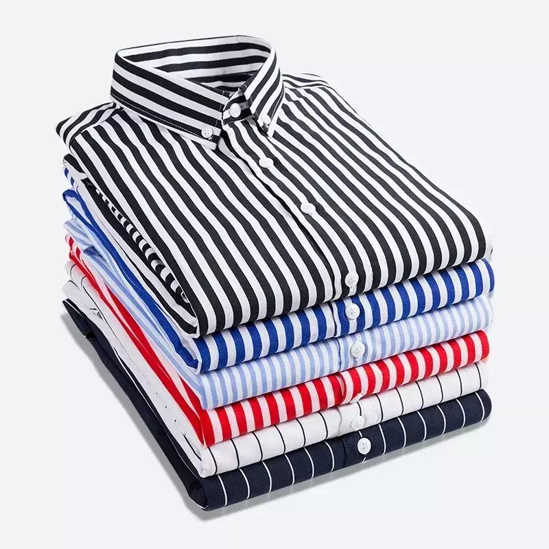 남성용 스트라이프 셔츠, 슬림핏 긴팔, 얇은 한국 단색 캐주얼 원피스 셔츠, 남성 의류, 2024 용수철 여름
