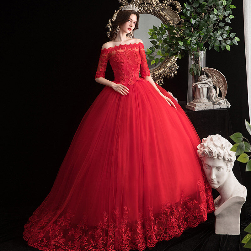 2024 New Wedding Dresses Elegant Boat Neck Vestido De Noiva Classic Lace Ball Gown Off The Plus Size Robe De Mariee Customize