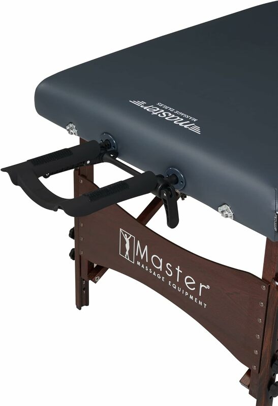 Pakiet przenośny stół do masażu Master Masaż Newport z gęstszą poduszką 2.5 ", barwionym drewnem orzechowym, stalowymi linkami nośnymi, P