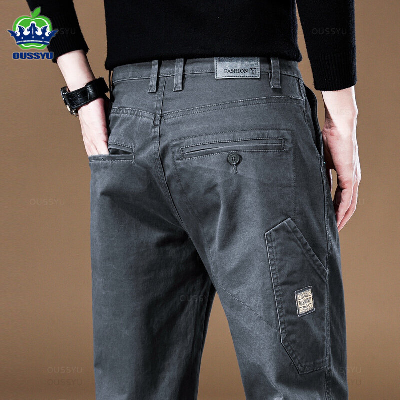 OUSSYU Brand Clothing 2024 New Men's Cargo Pants 97%Cotton Solid Color Work Wear Casual Pant Wide Korean Jogger Trousers Male