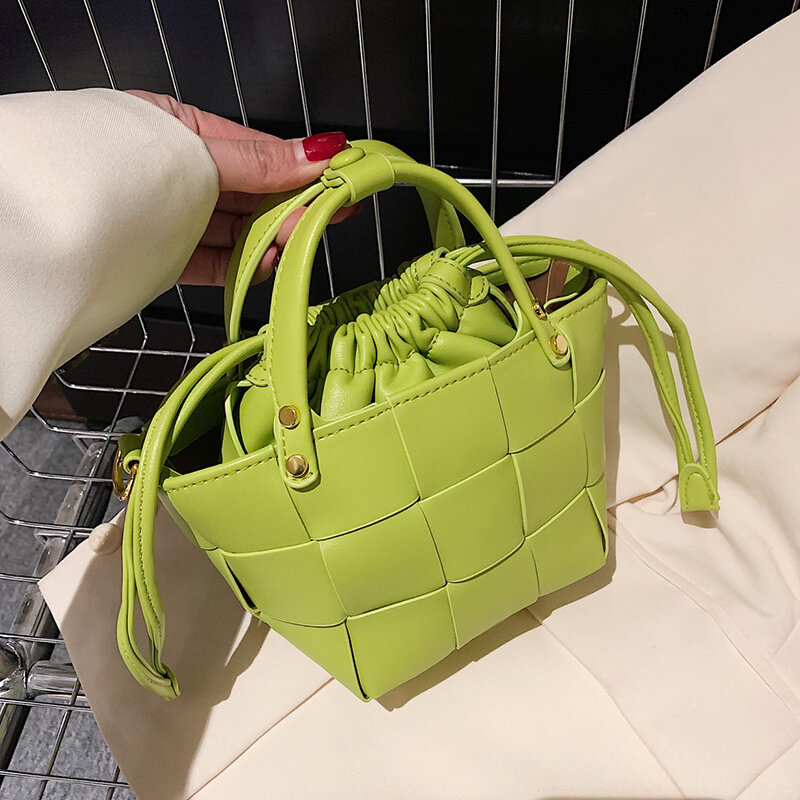 Versatile Portable Vegetable Basket New Women's Bag, Hand Woven Bag Drawstring Parent-child Crossbody Bag Bucket Bag Luxury Bag