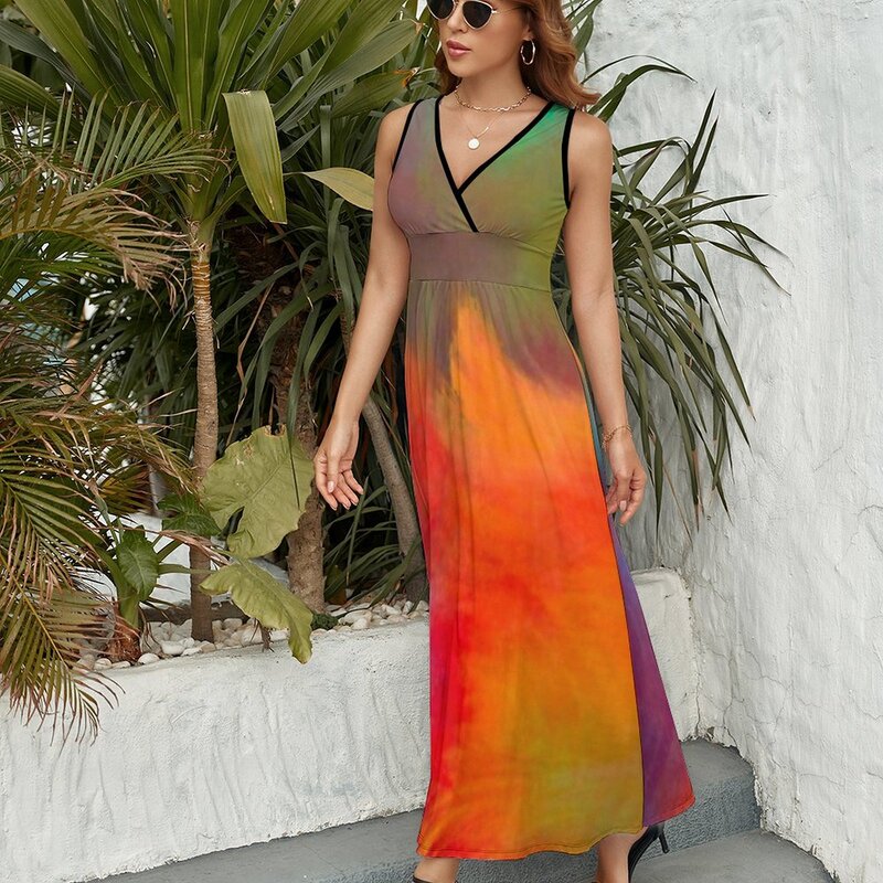 Abstract Colorful Paint Strokes Sleeveless Dress Sleeveless Dress Prom gown Women's summer long dress Women's long dress