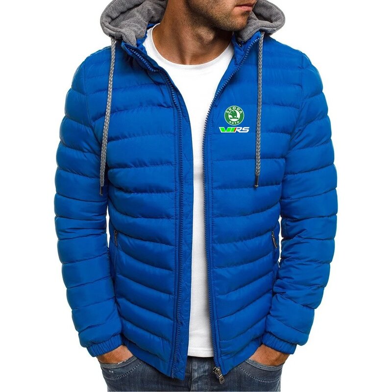 Abrigos cálidos con capucha para hombre, ropa acolchada de algodón de siete colores, estampado de carreras, Skoda Rs Vrs Motorsport Graphicorrally Wrc, Invierno