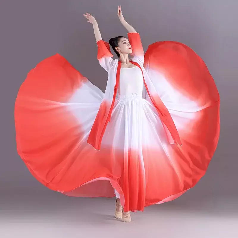 Saia elegante de balé gradiente para mulheres, chiffon, esvoaçante, longa roupa dançante clássica, saia de performance, 360 graus