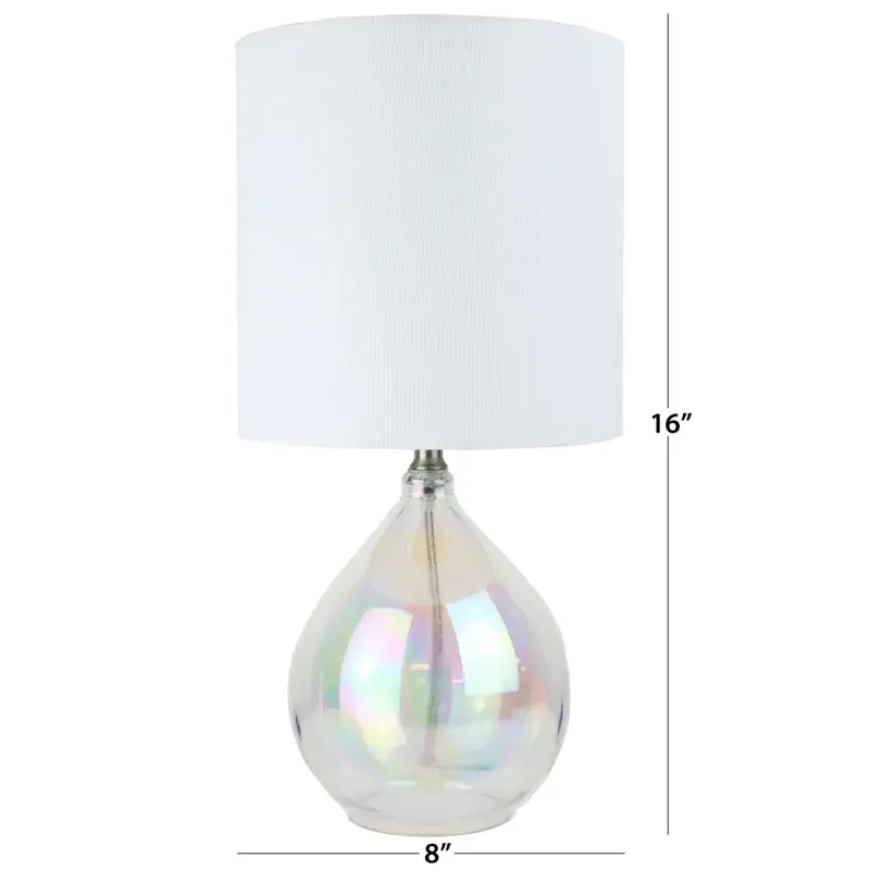 Mainstays Iridescent Glass Lamp with White Shade, 16"H