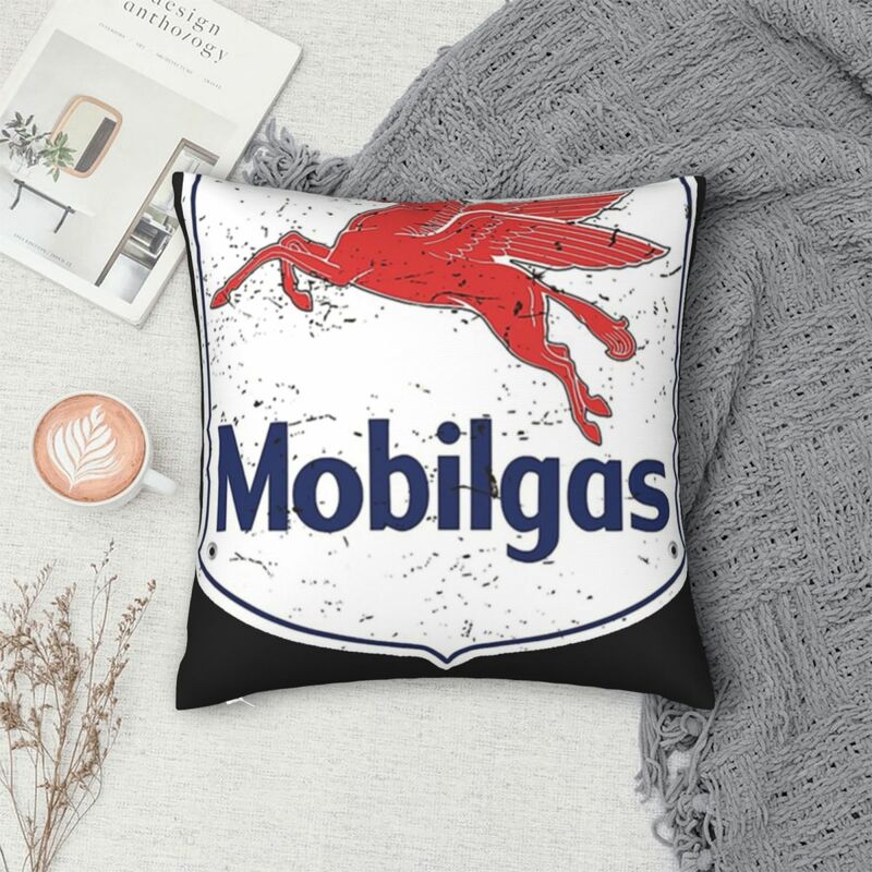 Mobilgas Vintage Logo Square Pillowcase Polyester Pillow Cover Velvet Cushion Decor Comfort Throw Pillow For Home Living Room