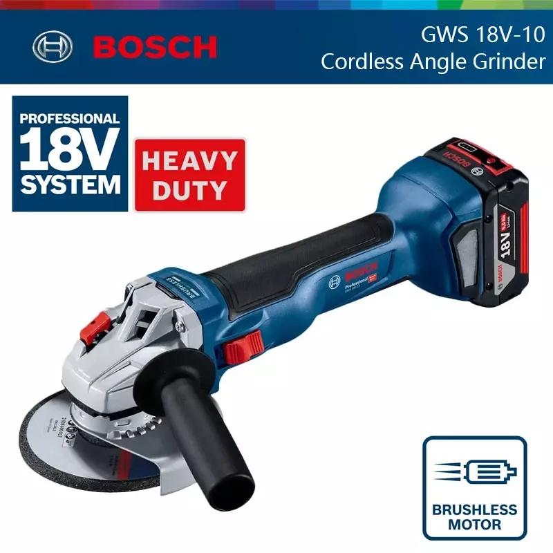 Bosch 125mm Cordless Angle Grinder GWS 18V-10 Lithium 18V Brushless Cutting Polishing Machine Portable Angle Grinder Power Tools