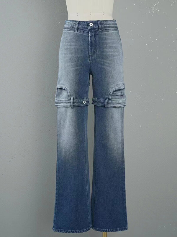 Jeans retrô feminino, jeans com cadarço d'água, jeans retrô, calça de verão nova moda, jeans de luxo, calças com calças levemente flare, do Old Wash, 2022