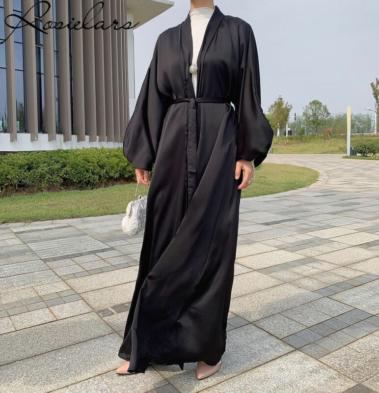 イスラム教徒の女性のための長袖サテンのショール,ドバイのドレス,トルコの女性のためのイスラムのコート,ファッショナブルな服