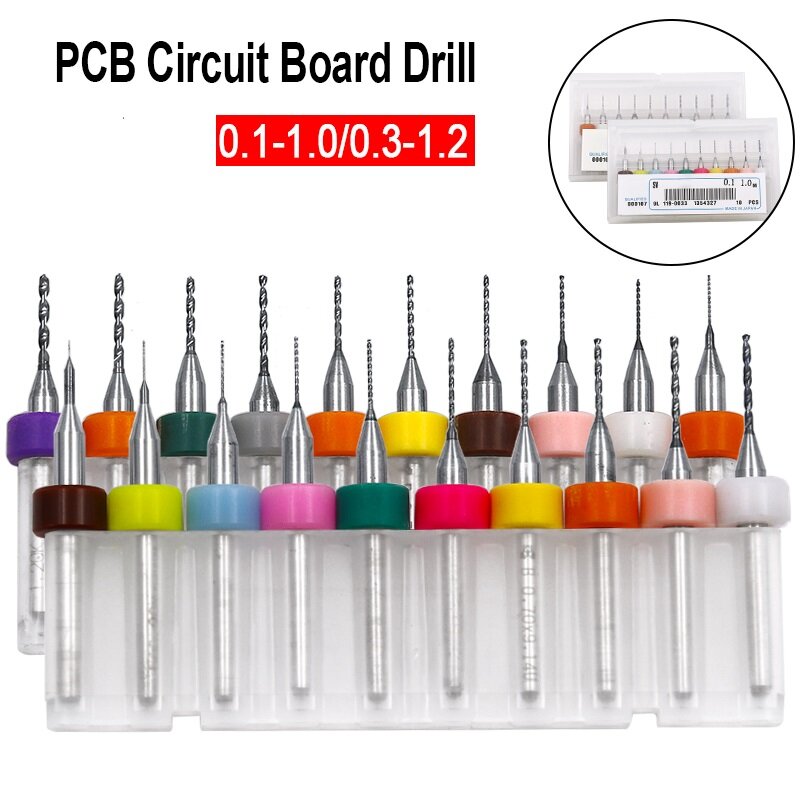 10Pcs Set 0.1mm-1.2mm PCB Drill Bits PCB Circuit Micro Small Board Print Carbide Drills For SMT CNC Board/mold/plastic/copper