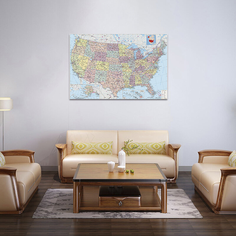 Mapa de los Estados Unidos de 84x59cm, lienzo no tejido, póster decorativo de pared e impresión, suministros de oficina, decoración del hogar