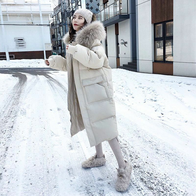 Jaqueta longa dupla face feminina, casaco de gola alta de inverno, Parkas quentes, outwear de neve extragrande, 2023