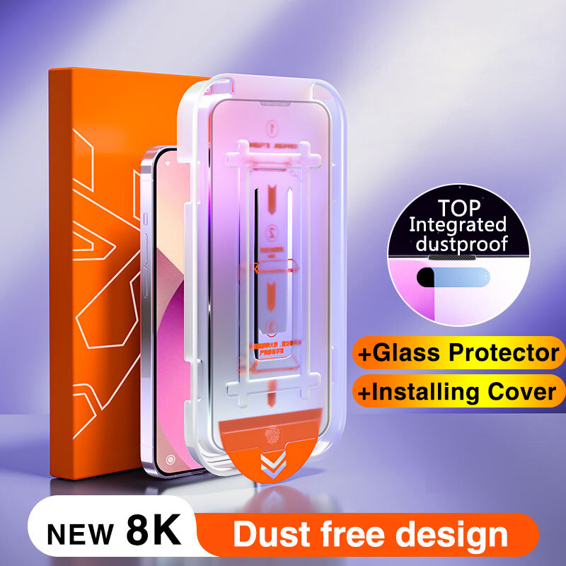 New 8K Oleophobic Coating Dust free Installation Screen Protector For iPhone 15 14 13 12 11 PRO MAX XS X XR Plus Tempered Glass