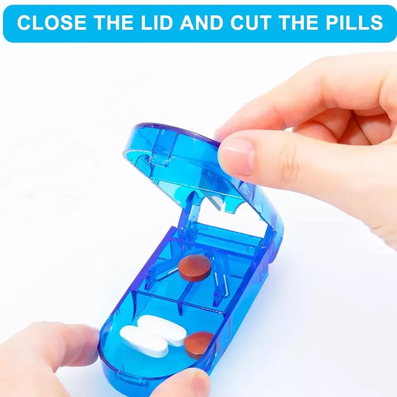 Cortador de pastillas de 1 piezas con escudo de seguridad, corta píldoras y vitaminas de forma segura, divisor de píldoras, protector de cuchillas retráctiles