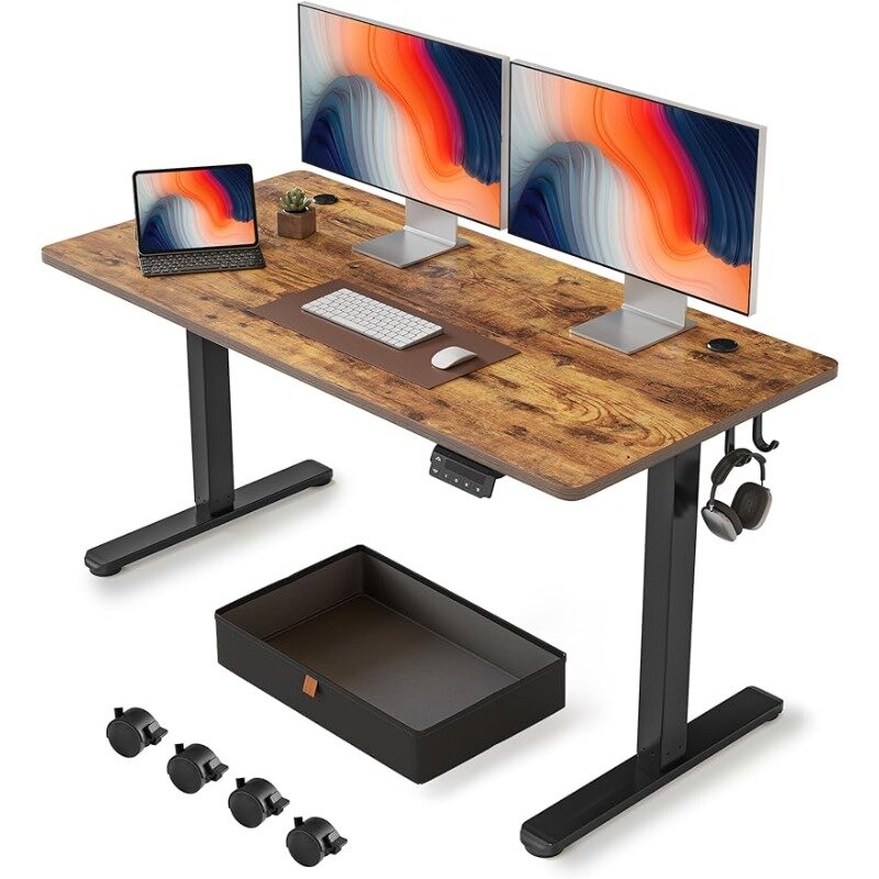 Fezibo โต๊ะยืนโต๊ะพับได้ขนาด55X24นิ้วพร้อมลิ้นชักปรับความสูงได้นั่งสำนักงานบ้านโต๊ะ