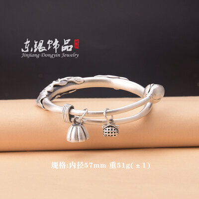 Prata pura 999 ornamentos de prata estilo retro lotus carpa pulseira all-match moda atmosfera tendência meninas estilo