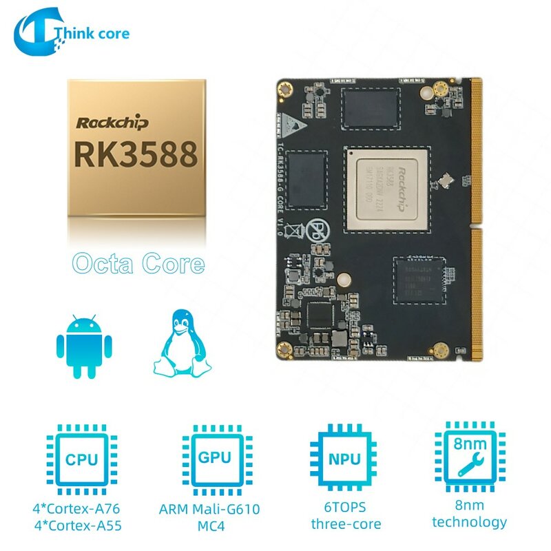 Rockchip 3588 سوم ثماني النواة 64 بت ، RK3588 ، وحدة نظام Arm ، أندرويد 8K ، HDMI ، PCIE ، توسيع SATA ، جيجابت إيثرنت ، H 265 فك