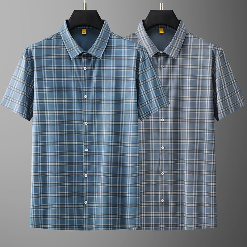 Рубашка мужская с коротким рукавом, клетчатая формальная блуза, супер большой размер 3XL-6XL 7XL 8XL, на лето