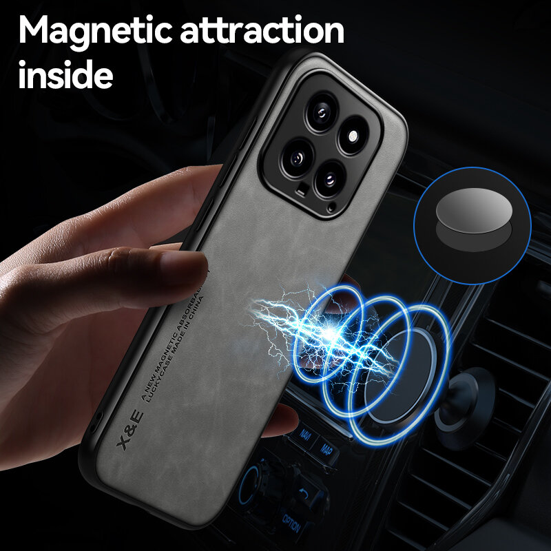 Магнитный автомобильный держатель, чехол для телефона Xiaomi Mi 14 Pro Ultra 13 Lite 12 11, Гладкий защитный чехол из искусственной кожи с защитой от пота для мужчин