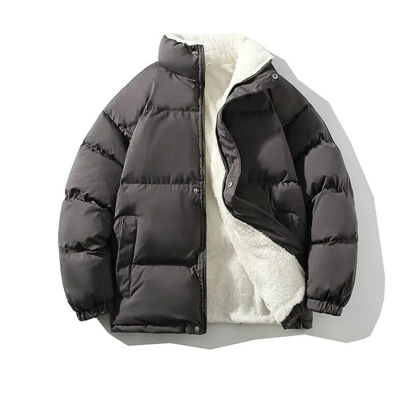 New Winter Jacket Men Streetwear Fleece Parkas Coat Loose Bubble Jacket Warm Stand Collar Coats Unisex Puffer Mens Clothes