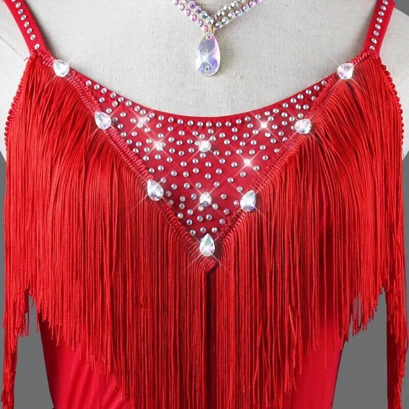 Czerwony profesjonalny konkurs tańca latynoskiego strój sportowy strój sportowy strój kobiety na bal maturalny spódnica damska dziewczyna Samba Girl Dancewear
