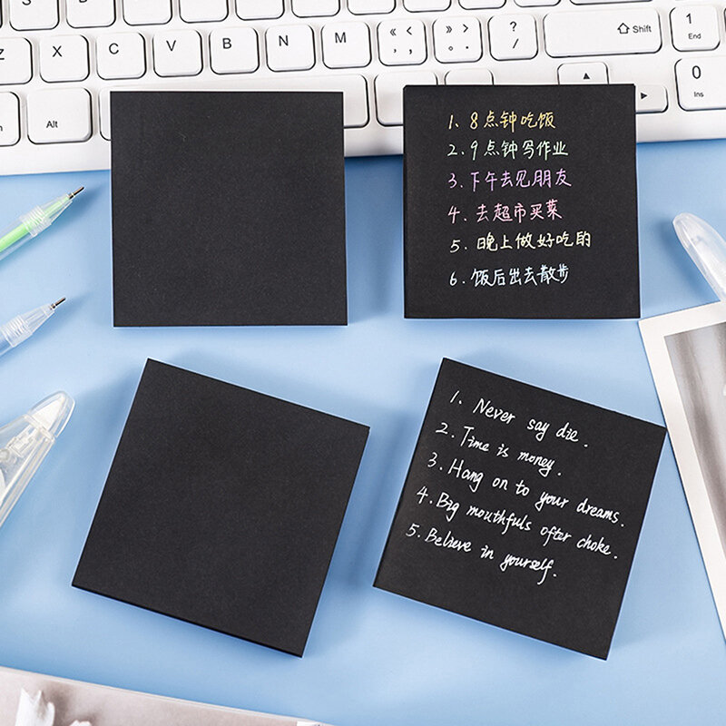 Notas adesivas minimalistas pretas, Message Note Paper, Solid Color Memo Notebook, Criativo, 50 Folhas