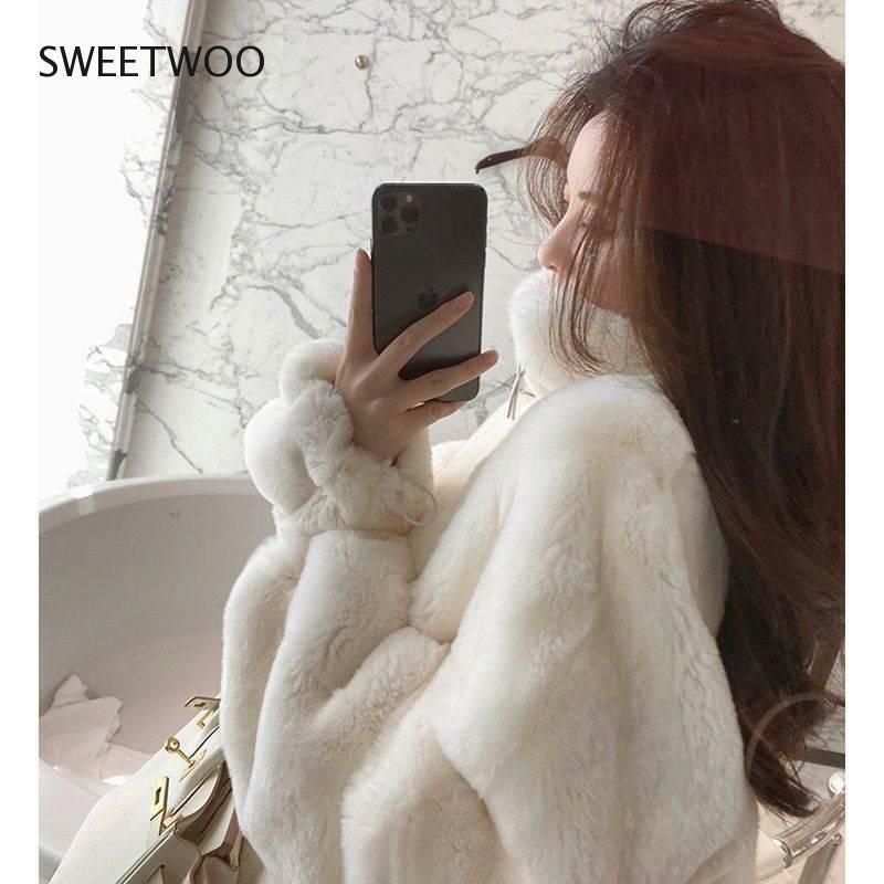 フェイクレクウサギの毛皮のコート,女性のための新しい秋冬のコレクション,小さなサイズのコート,スリムフィット,2022