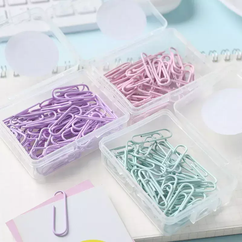 1 Box Colored Paper Clip Metal Clips Memo Clip Bookmarks Stationery Office Accessories School Supplies Length 28mm/50mm